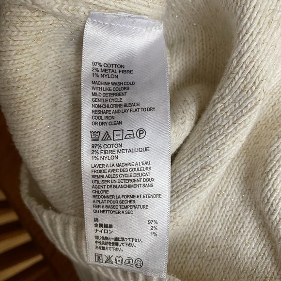 Tommy Bahama Cable Knit Turtleneck Sweater Cream Gold Metallic Sz L - Picture 12 of 14